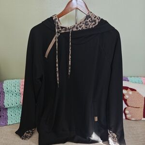 Maurices Black Hoodie with Leopard Accents